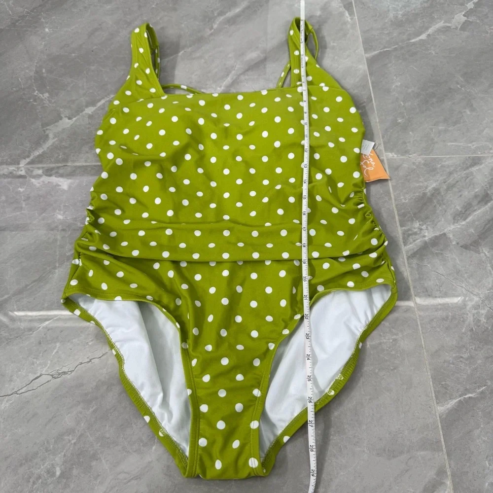 Women’s Kona Sol High Coverage One Piece Swimsuit Strappy Back Polka Dot Size XL